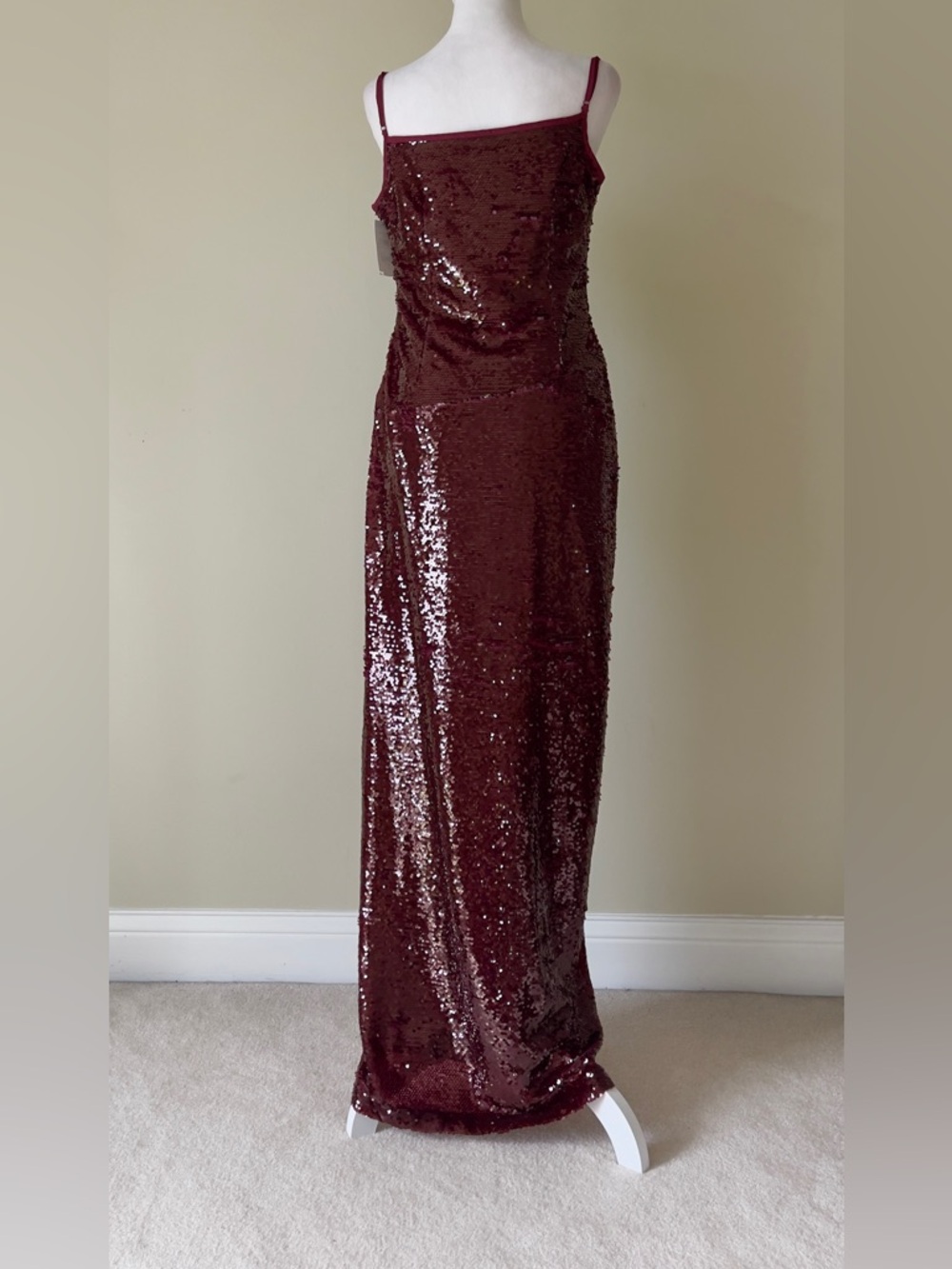 Julia Jordan Sequin Cowl Neck Side Slit Maxi Dress in Red Wine Color Slip NWOT - Picture 8 of 11